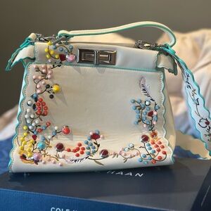 *not*FENDI shoulder purse, white and blue with colorful accents